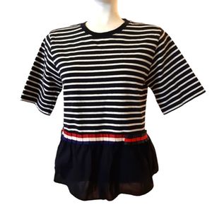KKAM JUU MOON 23 size medium striped peplum knit and cotton crewneck top